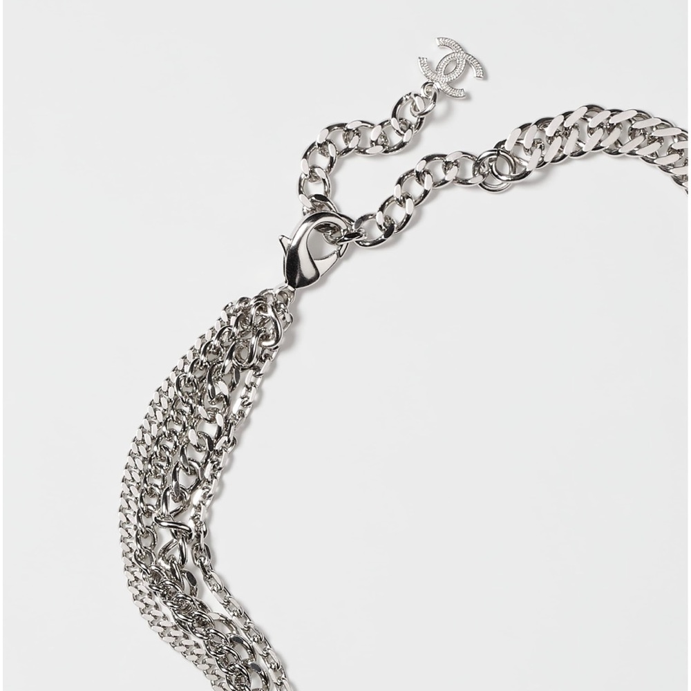 CHANEL Silver tone B22 P CC logo Strass and Crystal necklace - Picture 4 of 7